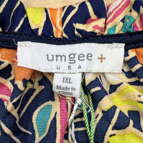 Umgee USA Multicolor Floral Satin Colorful Peasant Blouse Size 1X Relaxed Flowy - Picture 4 of 11